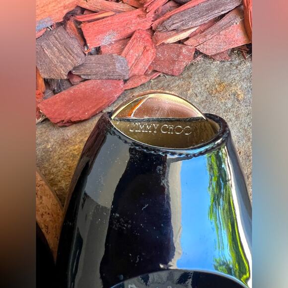 NWOB AUTHENTIC JIMMY CHOO PROVA CORK SANDAL 39.5 BLACK PATENT LEATHER - Picture 9 of 10